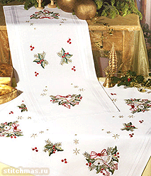 вышитая скатерть и дорожка Christmas Bells Embroidery Tablecloth от Rico